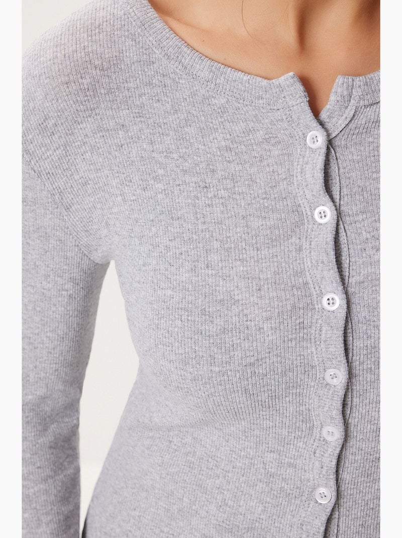 Gilet en maille côtelée coupe ajustée avec fermeture boutonnée istanbul Gris clair - Kiabi