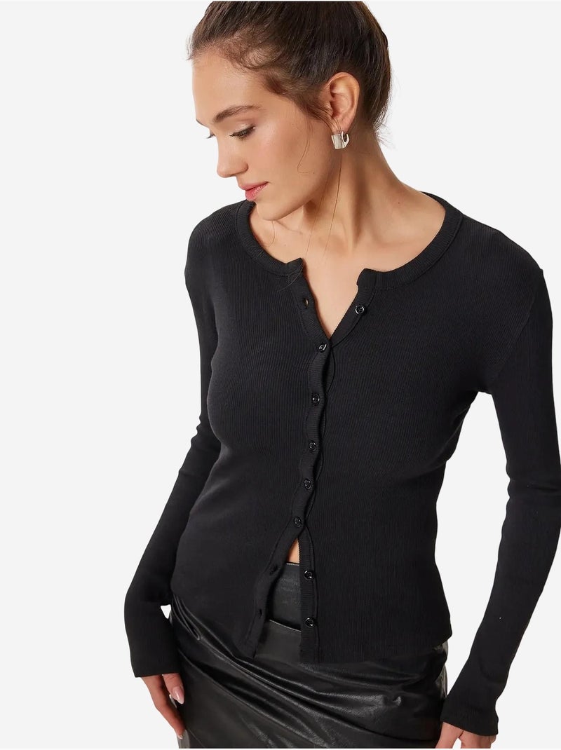 Gilet en maille côtelée coupe ajustée avec fermeture boutonnée istanbul Noir - Kiabi