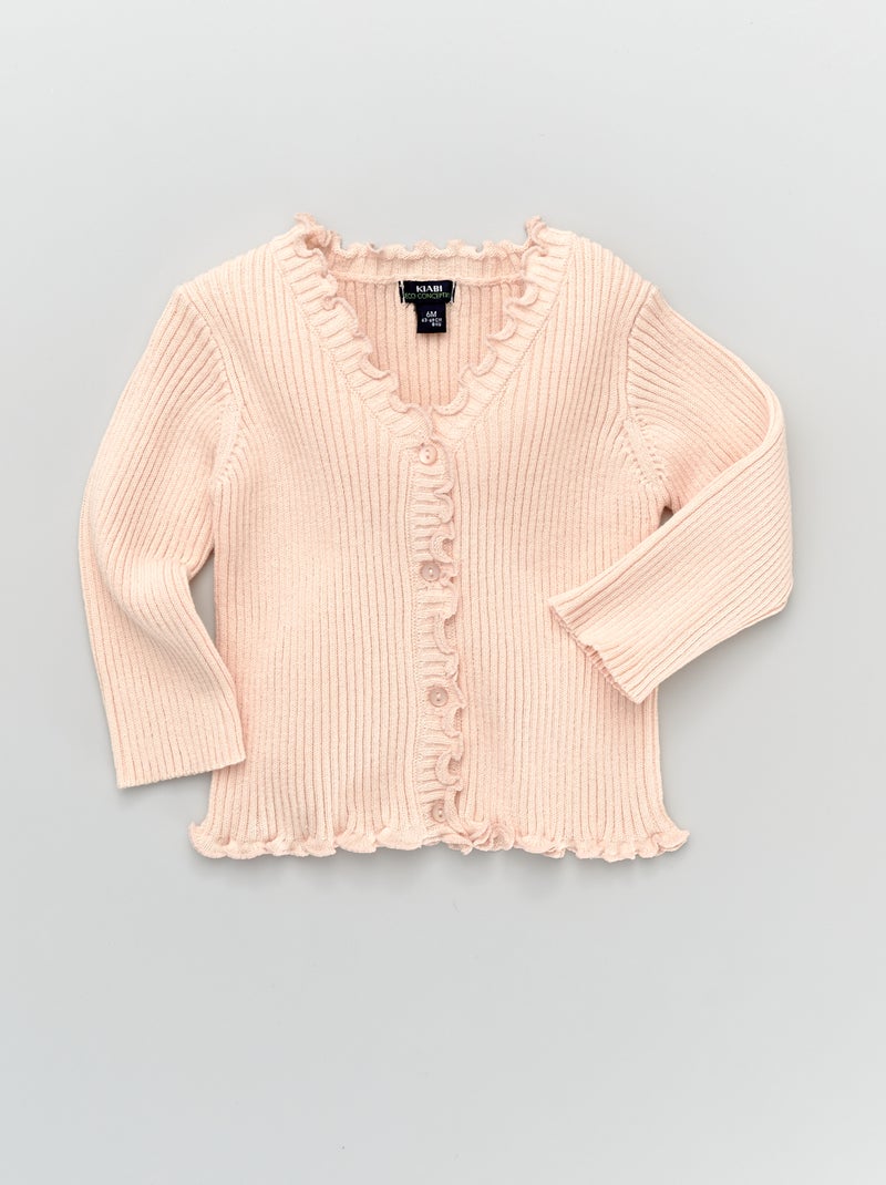 Gilet en maille côtelée détails frisottants rose - Kiabi