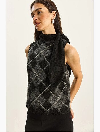 Gilet en maille côtelée épaisse à col roulé lucci