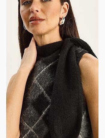 Gilet en maille côtelée épaisse à col roulé lucci