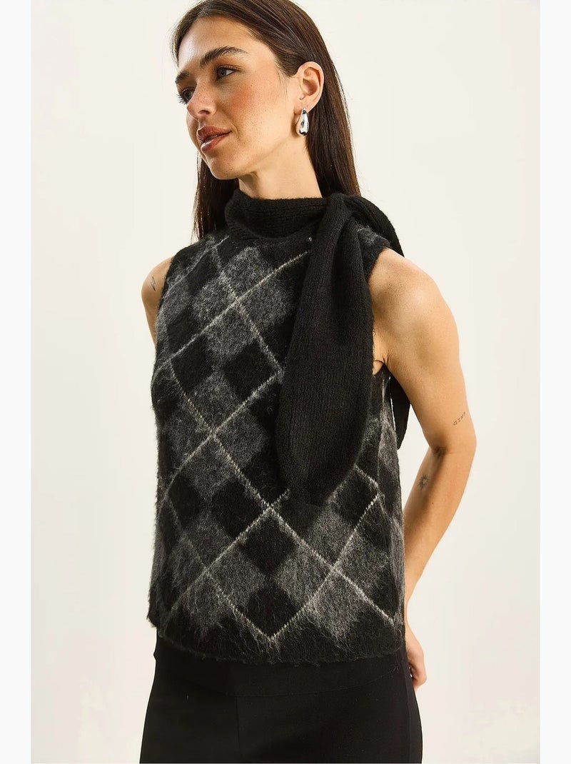 Gilet en maille côtelée épaisse à col roulé lucci Noir Gris - Kiabi