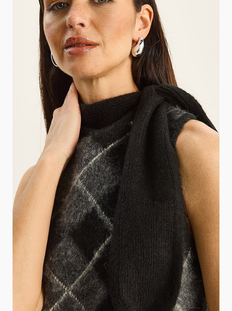 Gilet en maille côtelée épaisse à col roulé lucci Noir Gris - Kiabi