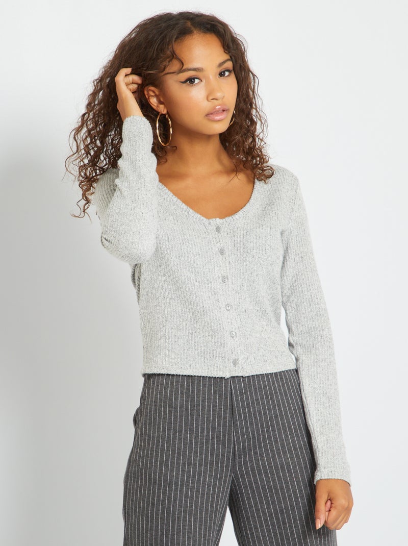 Gilet en maille côtelée Gris - Kiabi
