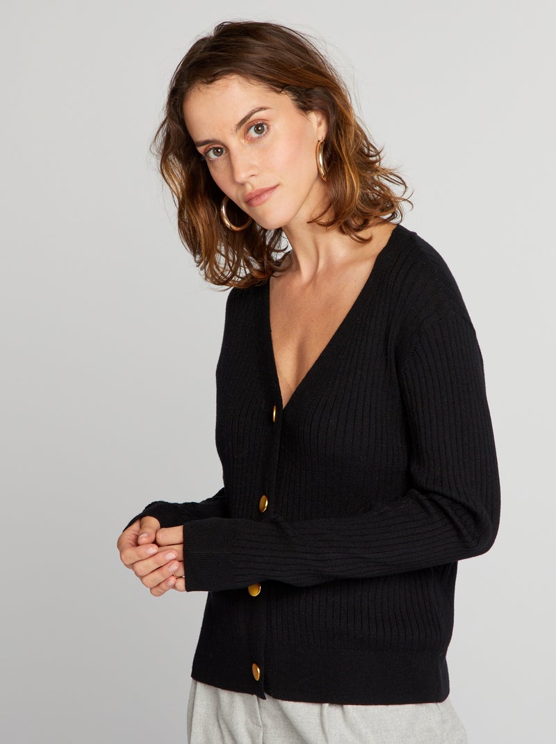 Gilet en maille côtelée noir - Kiabi
