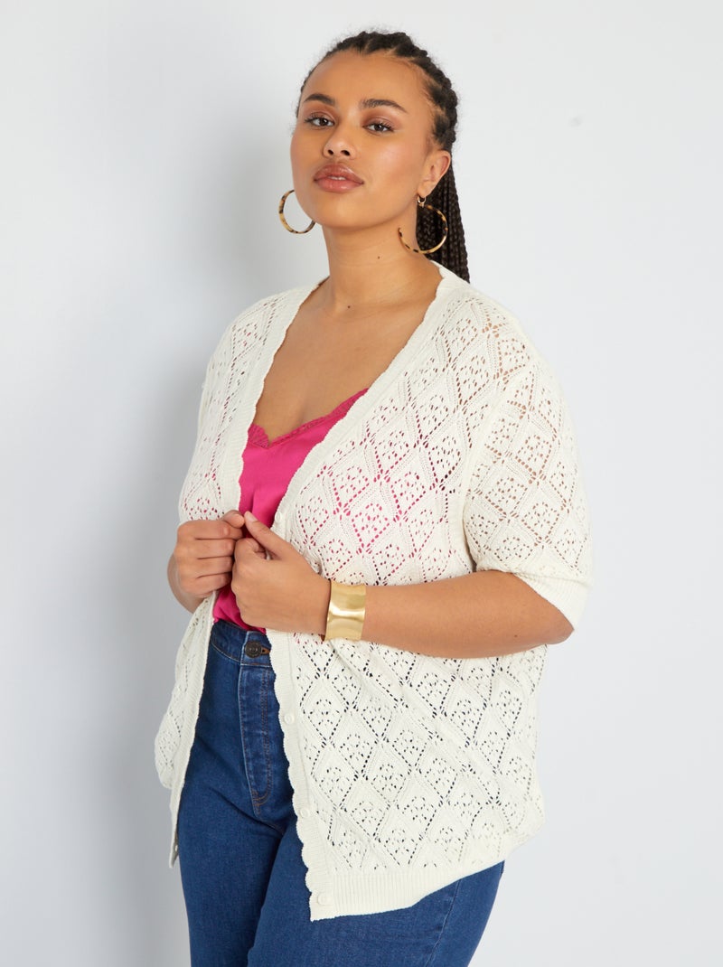Gilet en maille crochet Blanc - Kiabi