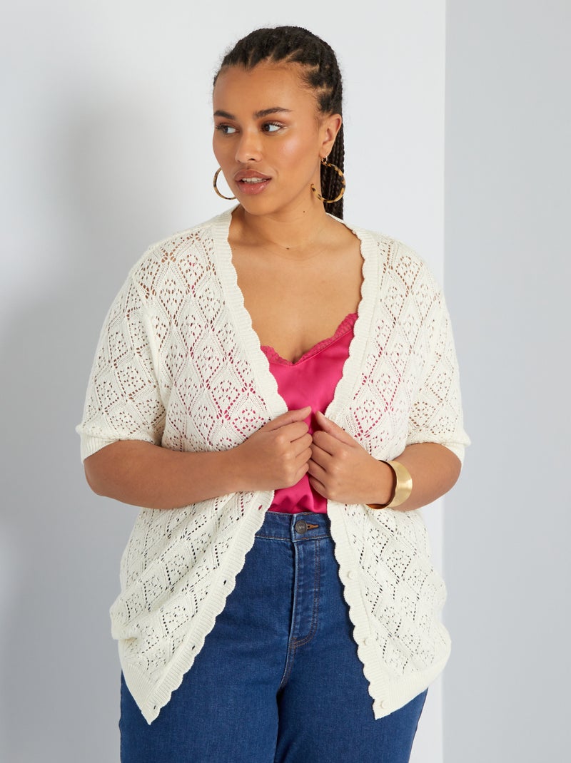 Gilet en maille crochet Blanc - Kiabi