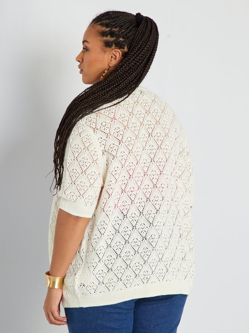 Gilet en maille crochet Blanc - Kiabi
