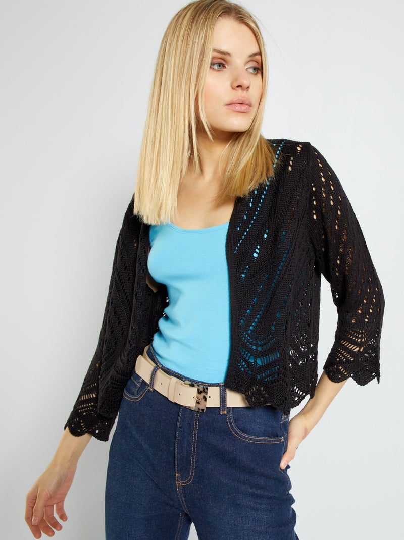 Gilet en maille crochet 'JDY' noir - Kiabi