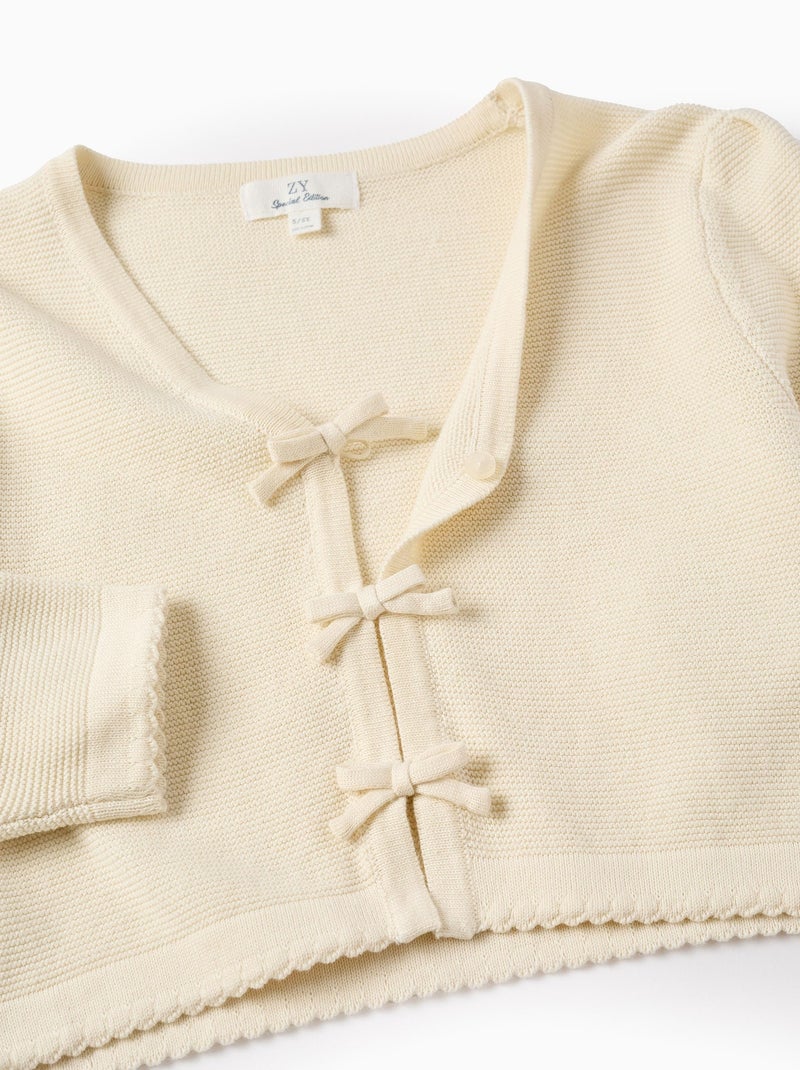 Gilet en Maille en Coton avec Nœuds Blanc - Kiabi