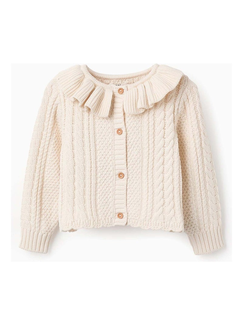 Gilet en Maille en Coton avec Volants Blanc - Kiabi