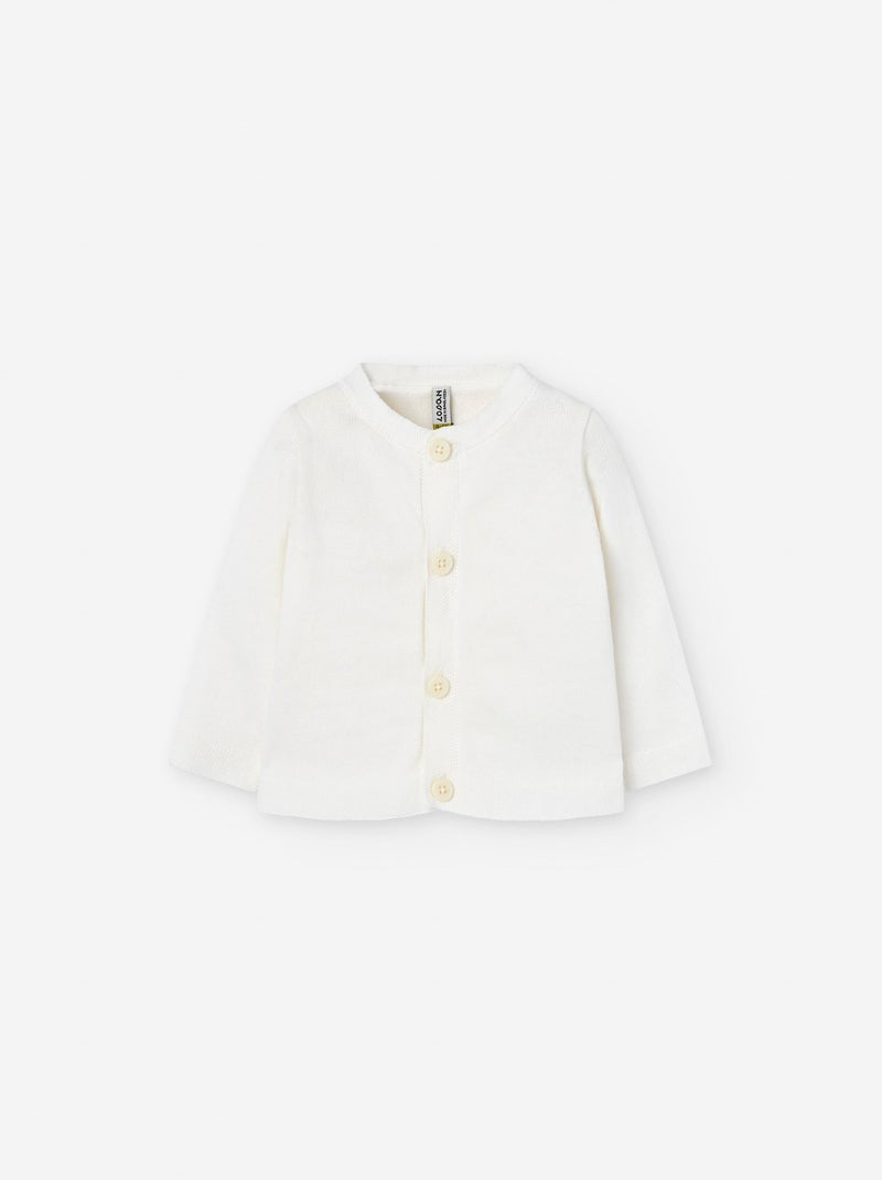 Gilet en Maille en Coton Blanc Ecru - Kiabi