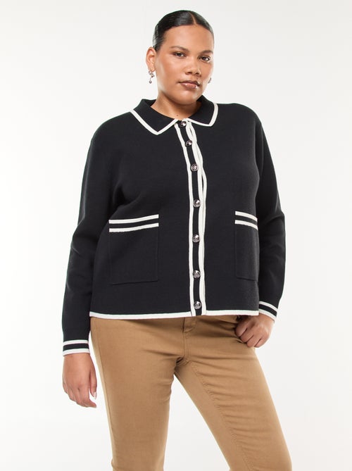 Gilet en maille épaisse avec 2 poches et boutons fantaisies - Kiabi
