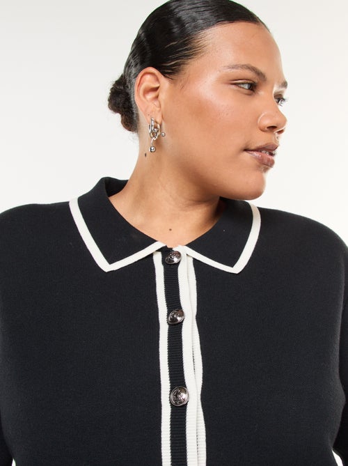 Gilet en maille épaisse avec 2 poches et boutons fantaisies - Kiabi