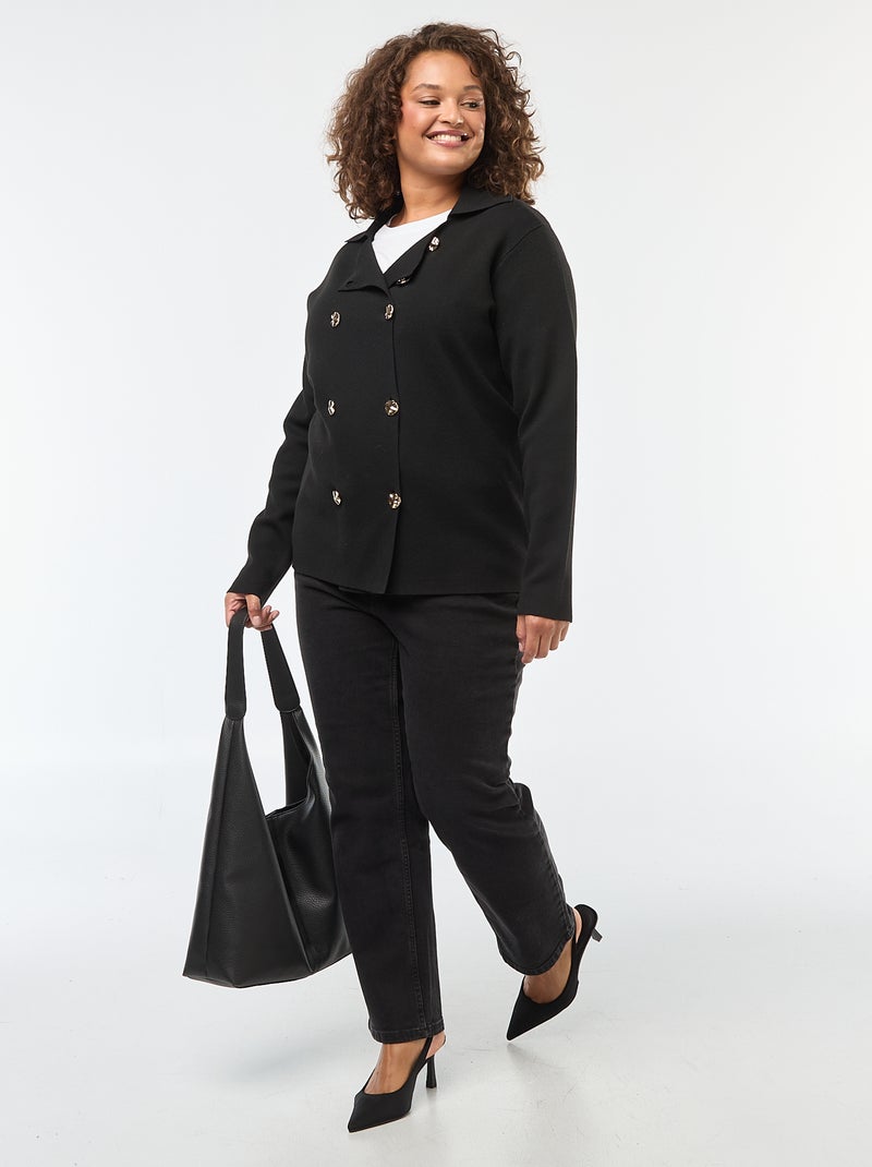 Gilet en maille épaisse avec double boutonnage Noir - Kiabi