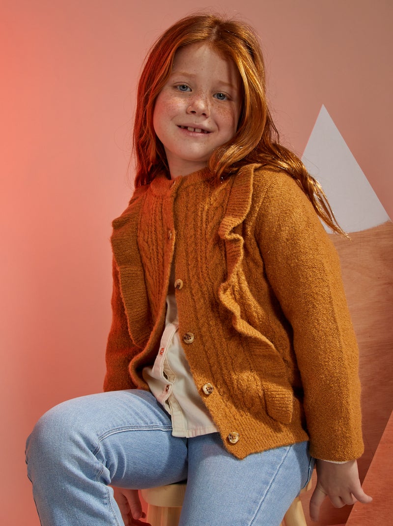 Gilet en maille fantaisie Marron clair - Kiabi
