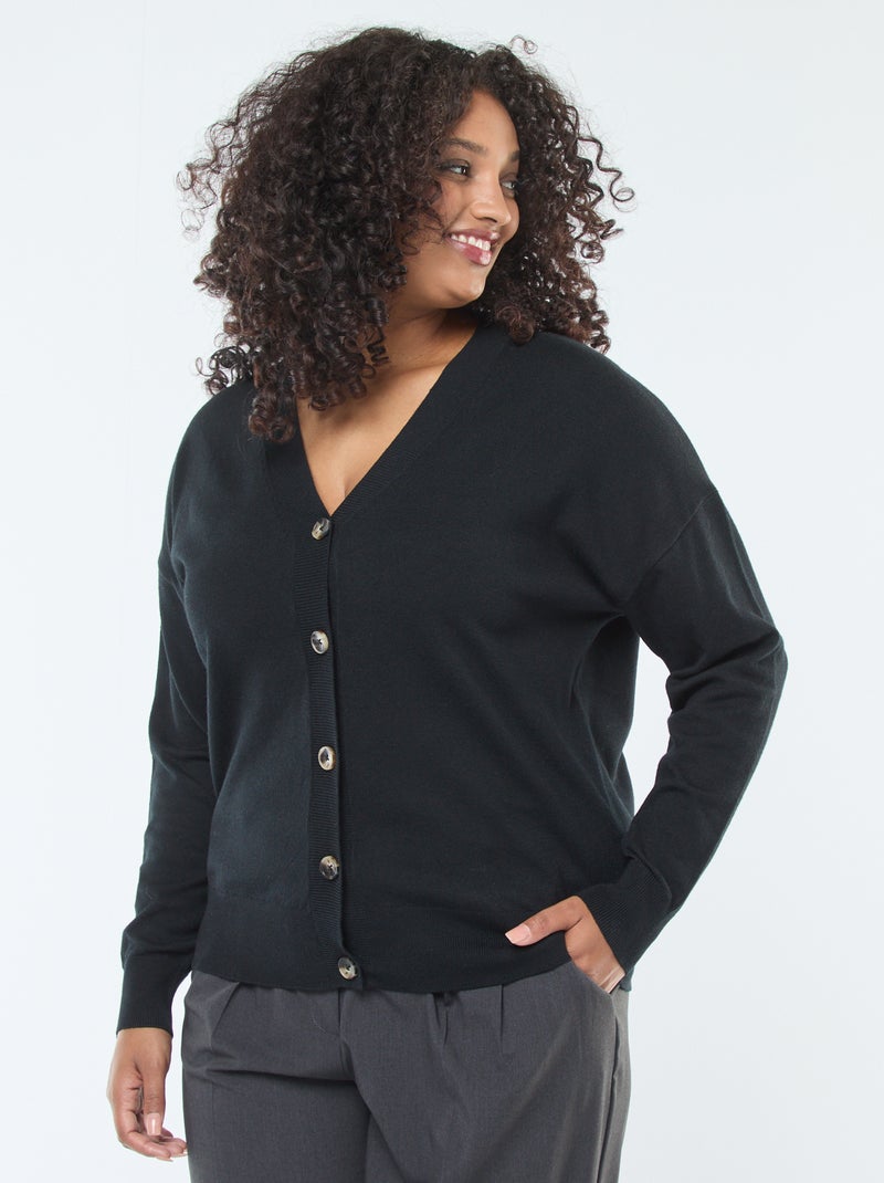 Gilet en maille fine avec ouverture boutonnée Noir - Kiabi