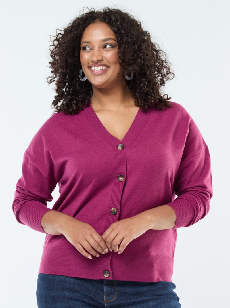 Gilet en maille fine avec ouverture boutonnée Rose - Kiabi