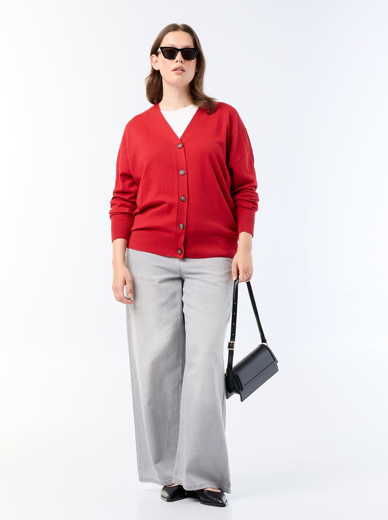 Gilet en maille fine avec ouverture boutonnée Rouge - Kiabi