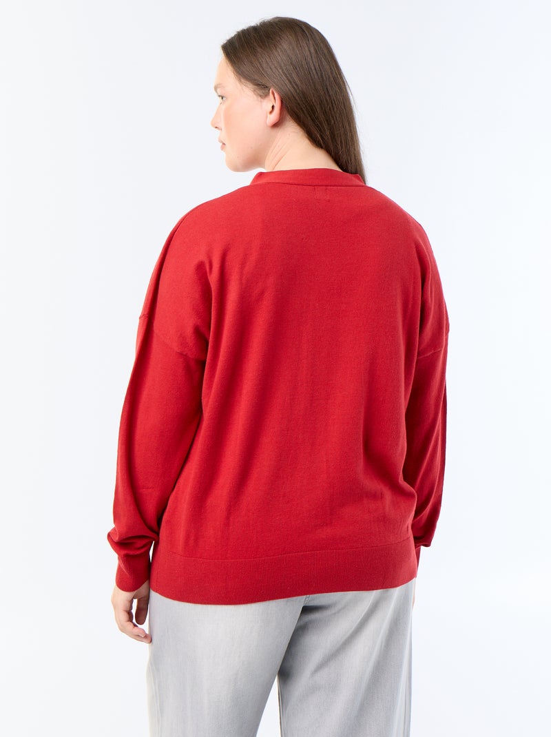 Gilet en maille fine avec ouverture boutonnée Rouge - Kiabi