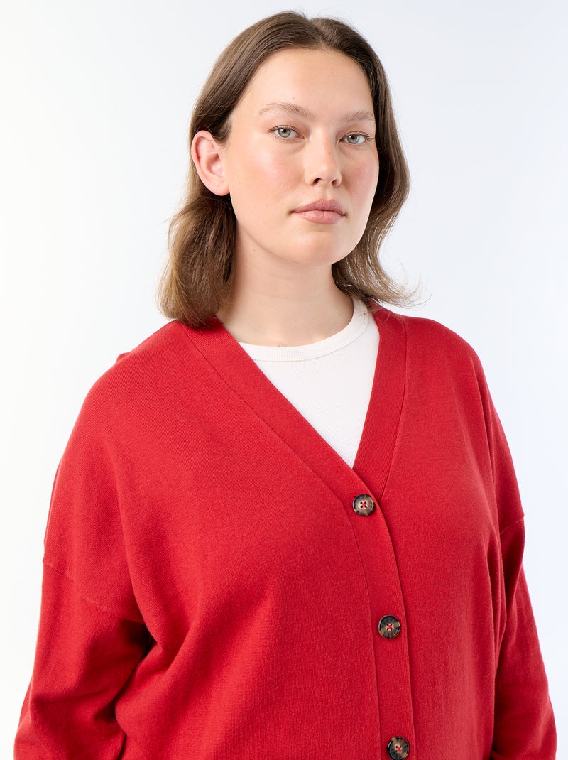Gilet en maille fine avec ouverture boutonnée Rouge - Kiabi