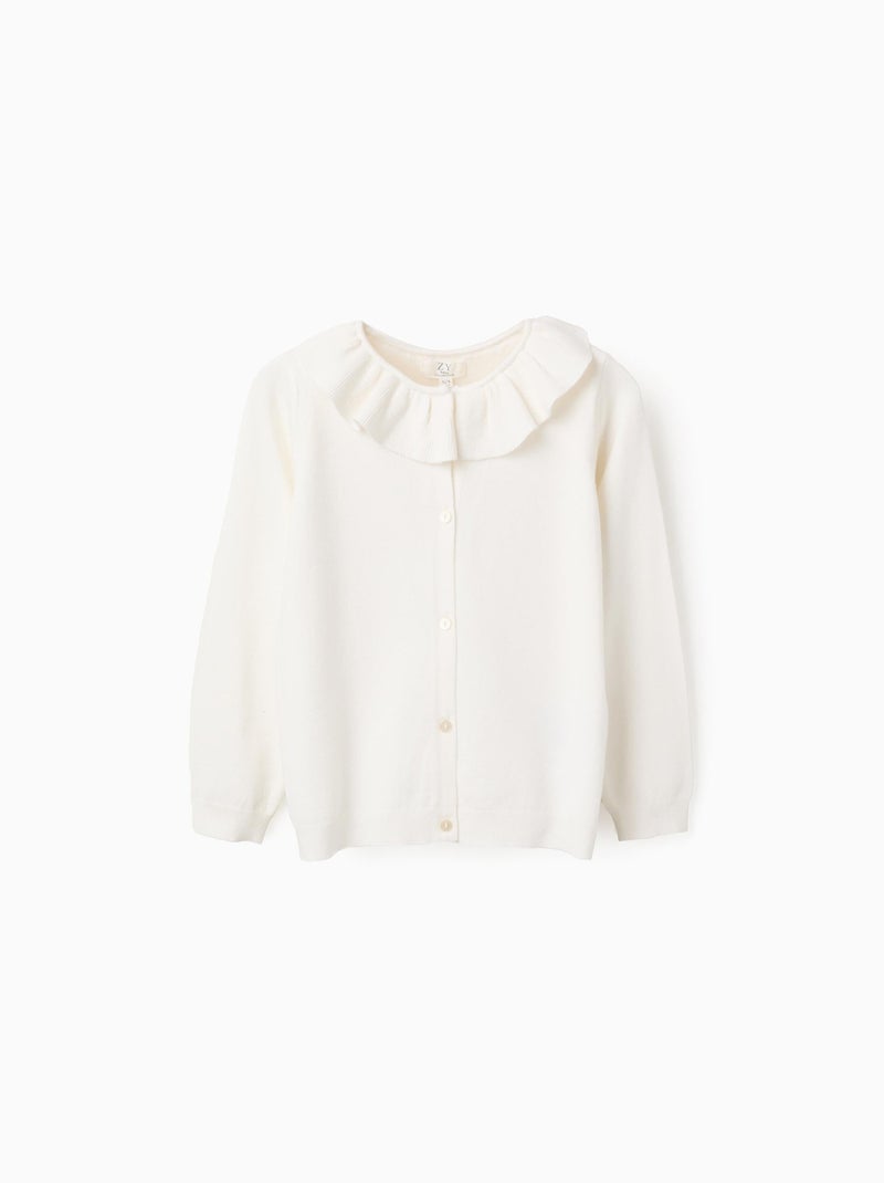 Gilet en Maille Fine avec Volants Beige clair - Kiabi
