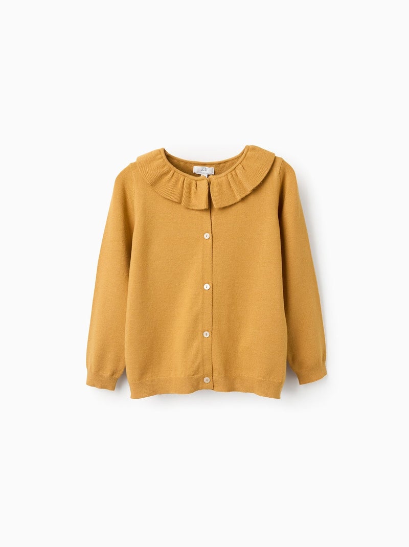 Gilet en Maille Fine avec Volants Jaune - Kiabi