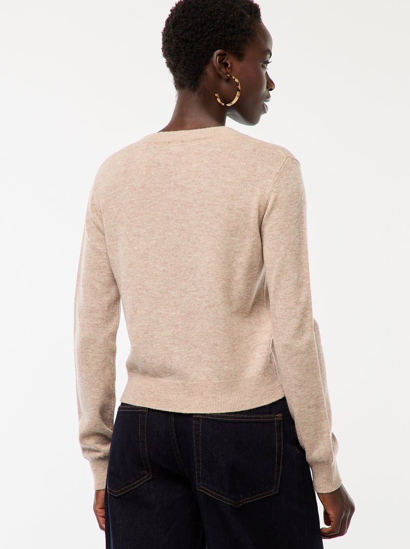 Gilet en maille fine col en V Beige - Kiabi