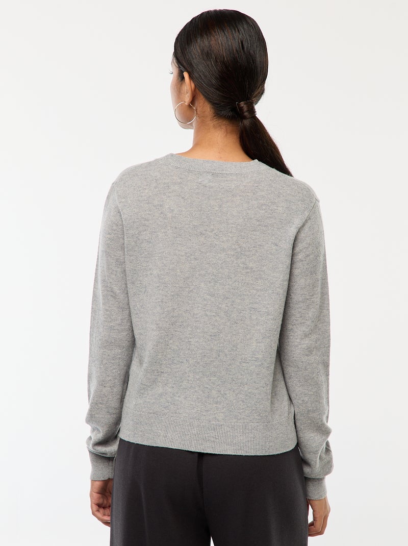 Gilet en maille fine col en V Gris - Kiabi