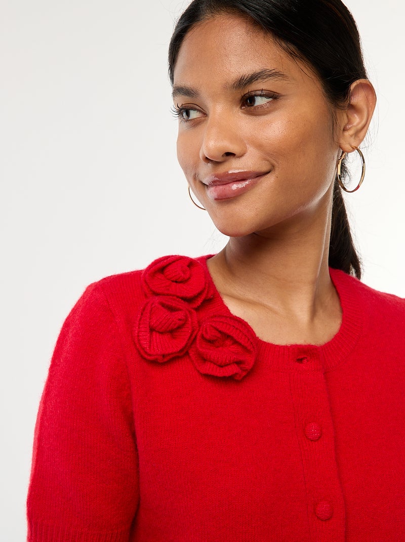 Gilet en maille fine et à manches courtes Rouge - Kiabi