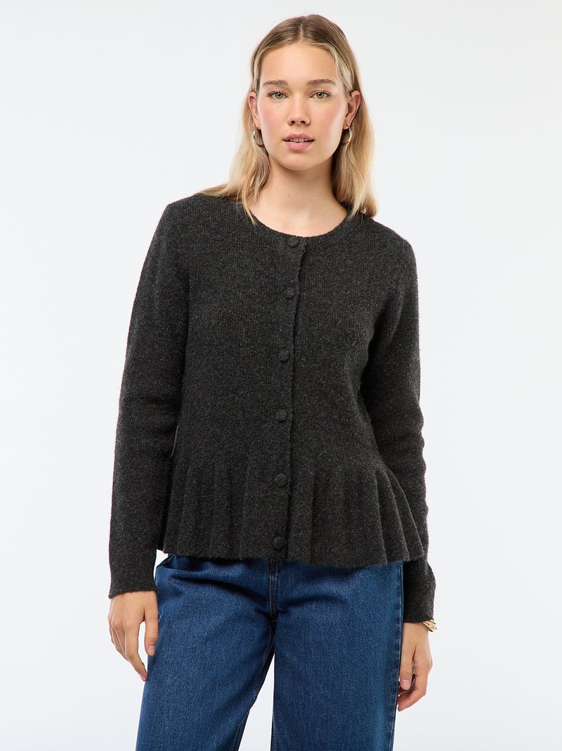 Gilet en maille fine jauge à base volantée Gris - Kiabi
