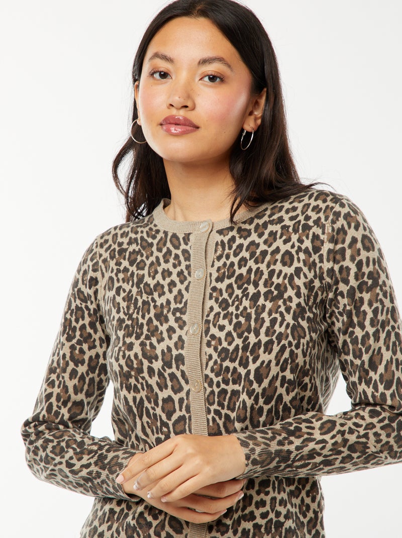 Gilet en maille fine jauge avec boutons Beige - Kiabi