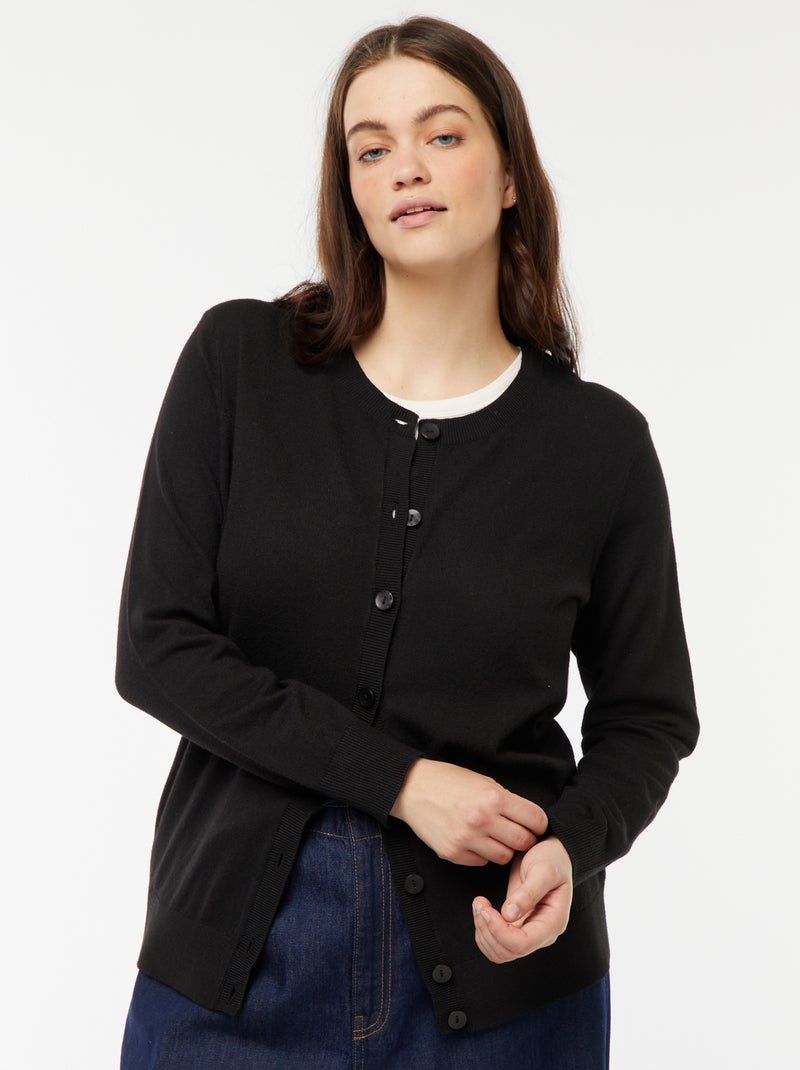 Gilet en maille fine jauge avec ouverture boutonnée noir - Kiabi