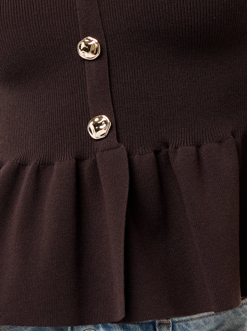 Gilet en maille fine jauge ouverture boutonnée Marron - Kiabi