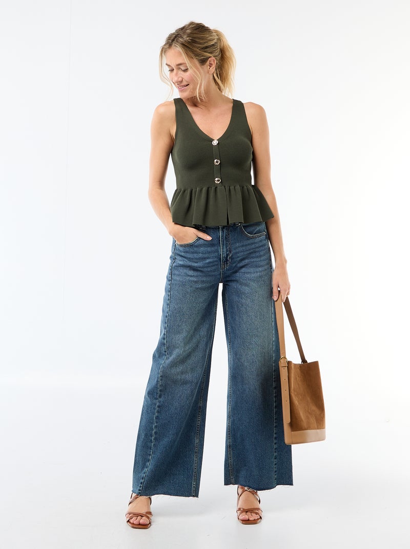 Gilet en maille fine jauge ouverture boutonnée Vert - Kiabi