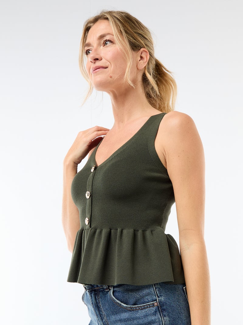 Gilet en maille fine jauge ouverture boutonnée Vert - Kiabi