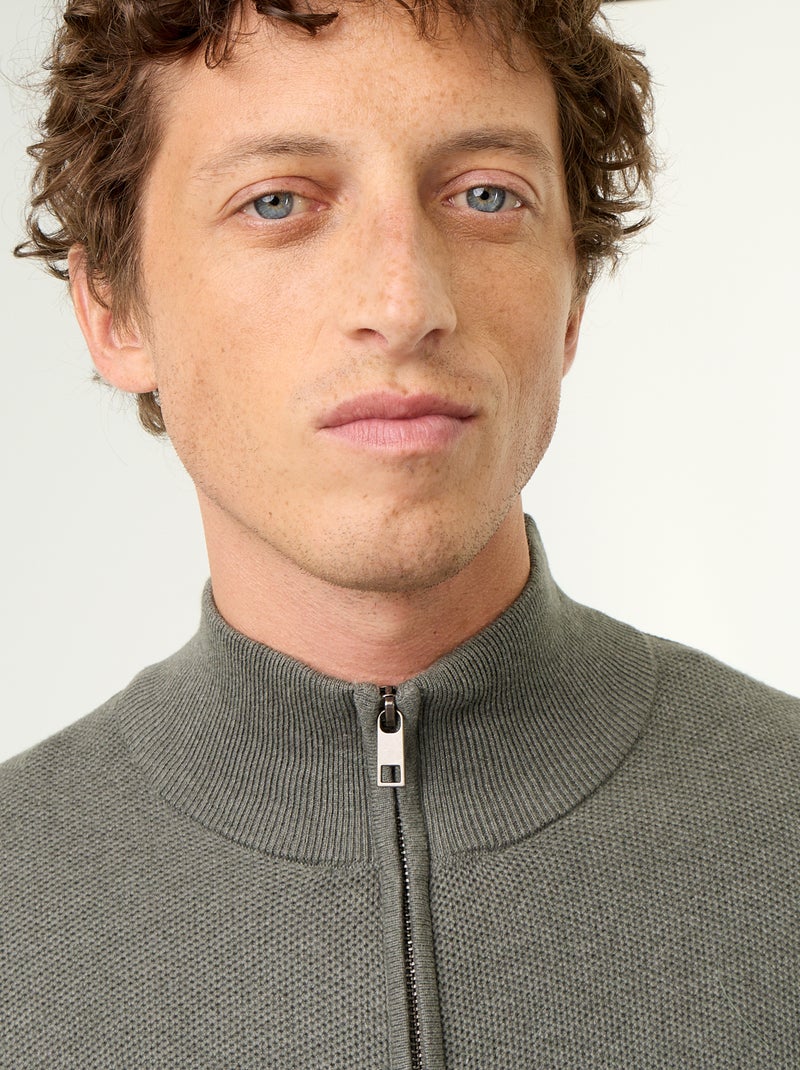 Gilet en maille fine jauge zippé Vert - Kiabi