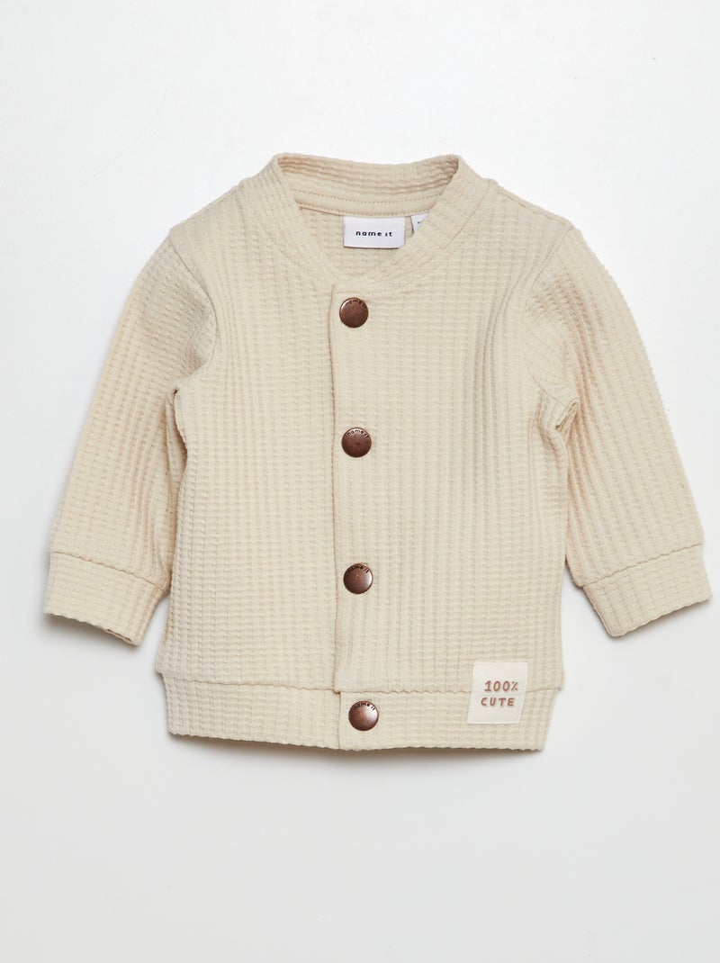 Gilet en maille gaufrée Beige - Kiabi