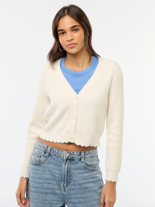 Gilet en maille grosse jauge avec boutons en forme de fleurs - Kiabi