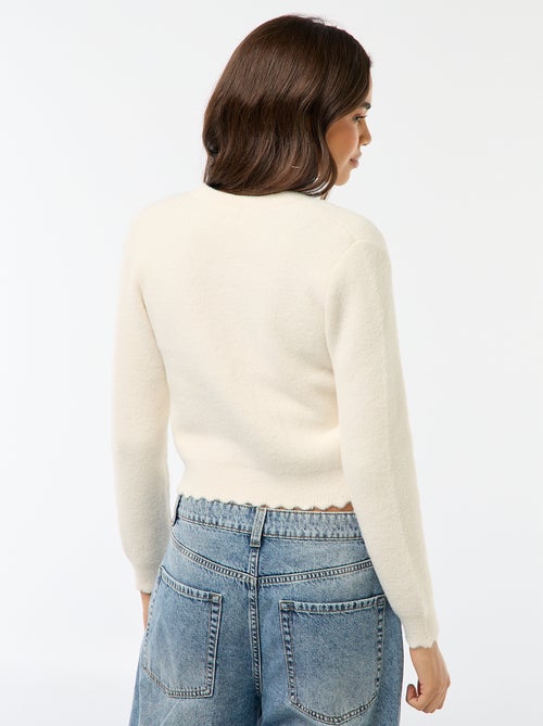 Gilet en maille grosse jauge avec boutons en forme de fleurs - Kiabi