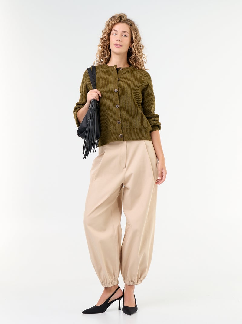 Gilet en maille grosse jauge Kaki - Kiabi