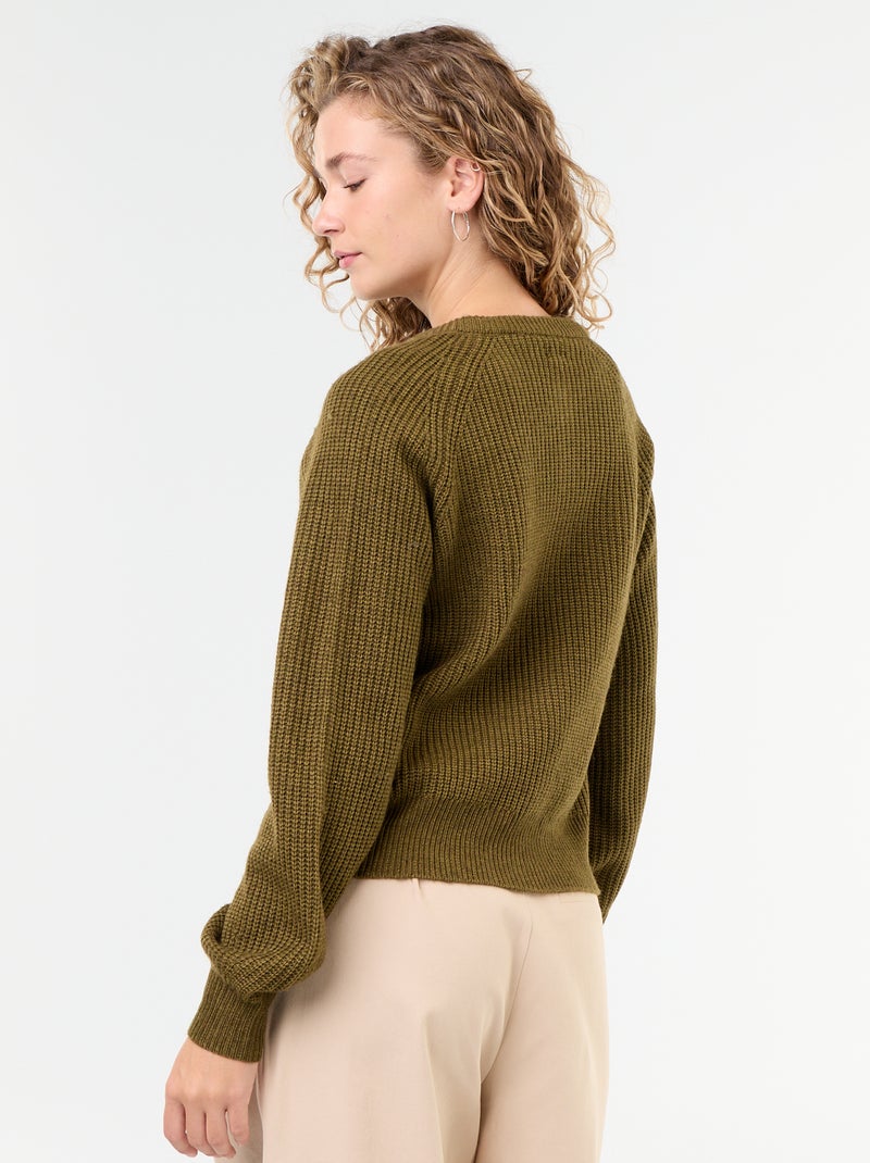 Gilet en maille grosse jauge Kaki - Kiabi