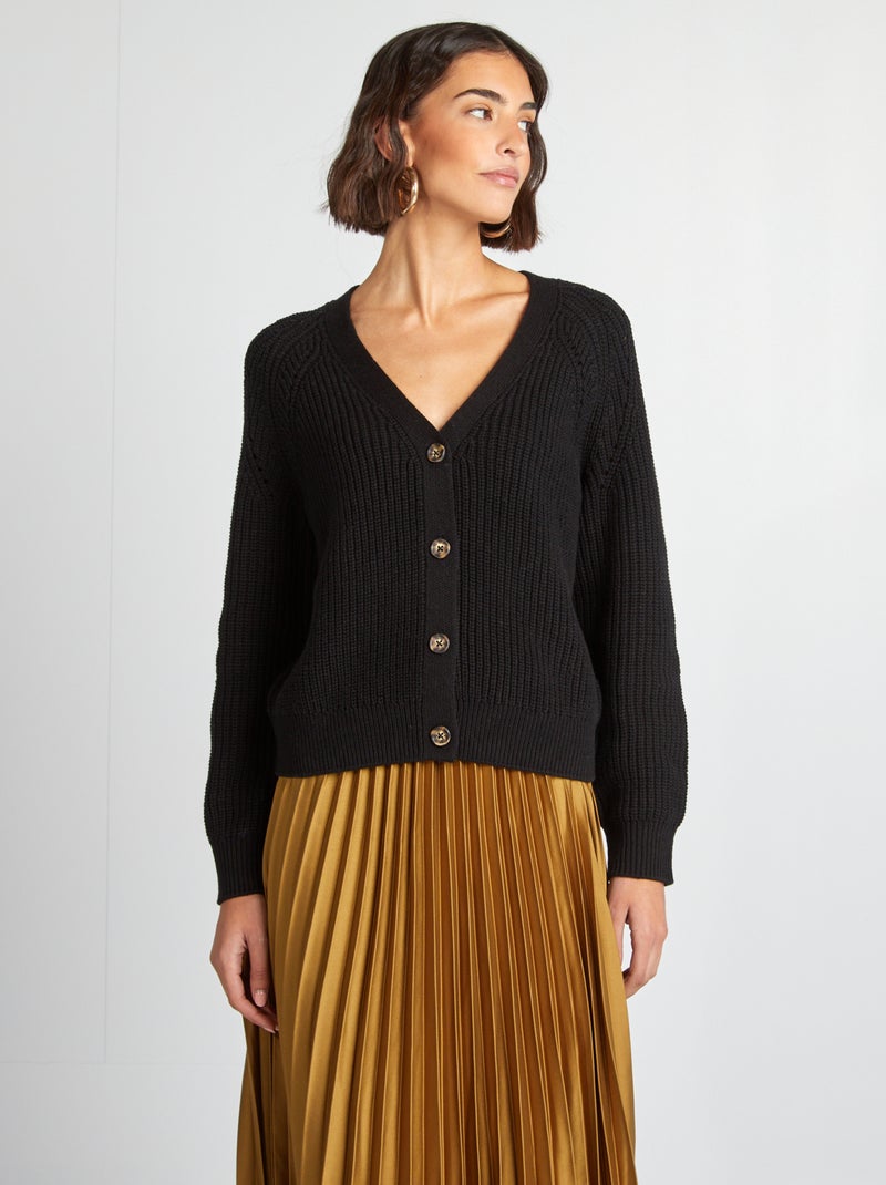 Gilet en maille grosse jauge noir - Kiabi