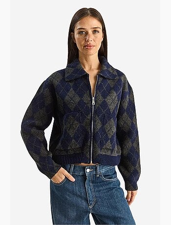 Gilet en maille jacquard épaisse avec fermeture éclair lucci