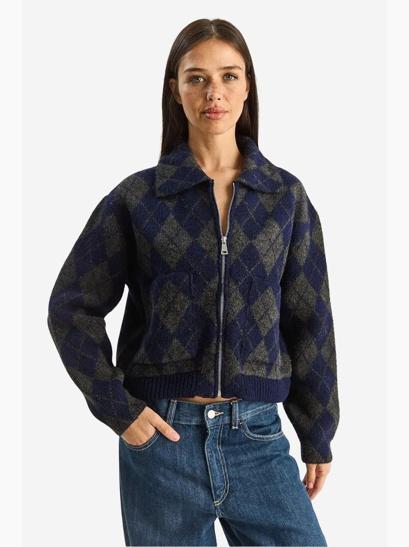 Gilet en maille jacquard épaisse avec fermeture éclair lucci Bleu marine - Kiabi