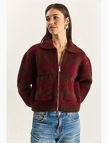 Gilet en maille jacquard épaisse avec fermeture éclair lucci