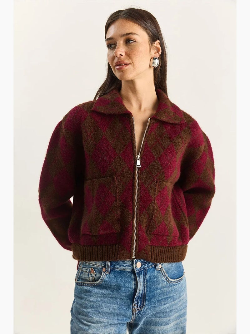 Gilet en maille jacquard épaisse avec fermeture éclair lucci Multicolore - Kiabi