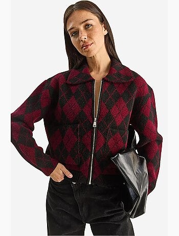 Gilet en maille jacquard épaisse avec fermeture éclair lucci