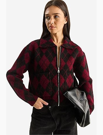 Gilet en maille jacquard épaisse avec fermeture éclair lucci