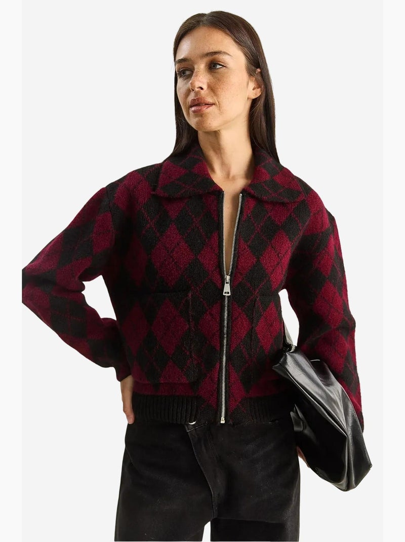 Gilet en maille jacquard épaisse avec fermeture éclair lucci Rouge bordeaux - Kiabi